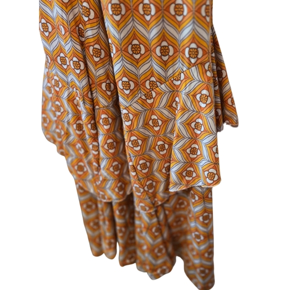 Geometric Patterned Ruffle Bell Bottom Pants - Picture 4 of 8